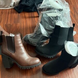Soda Black and Brown Heeled Boots